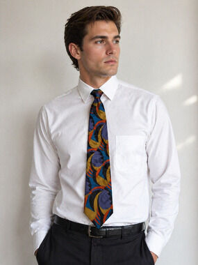 Scenario Martin Wong Silk Tie USA Abstract Geometric Bold Multicolor Retro